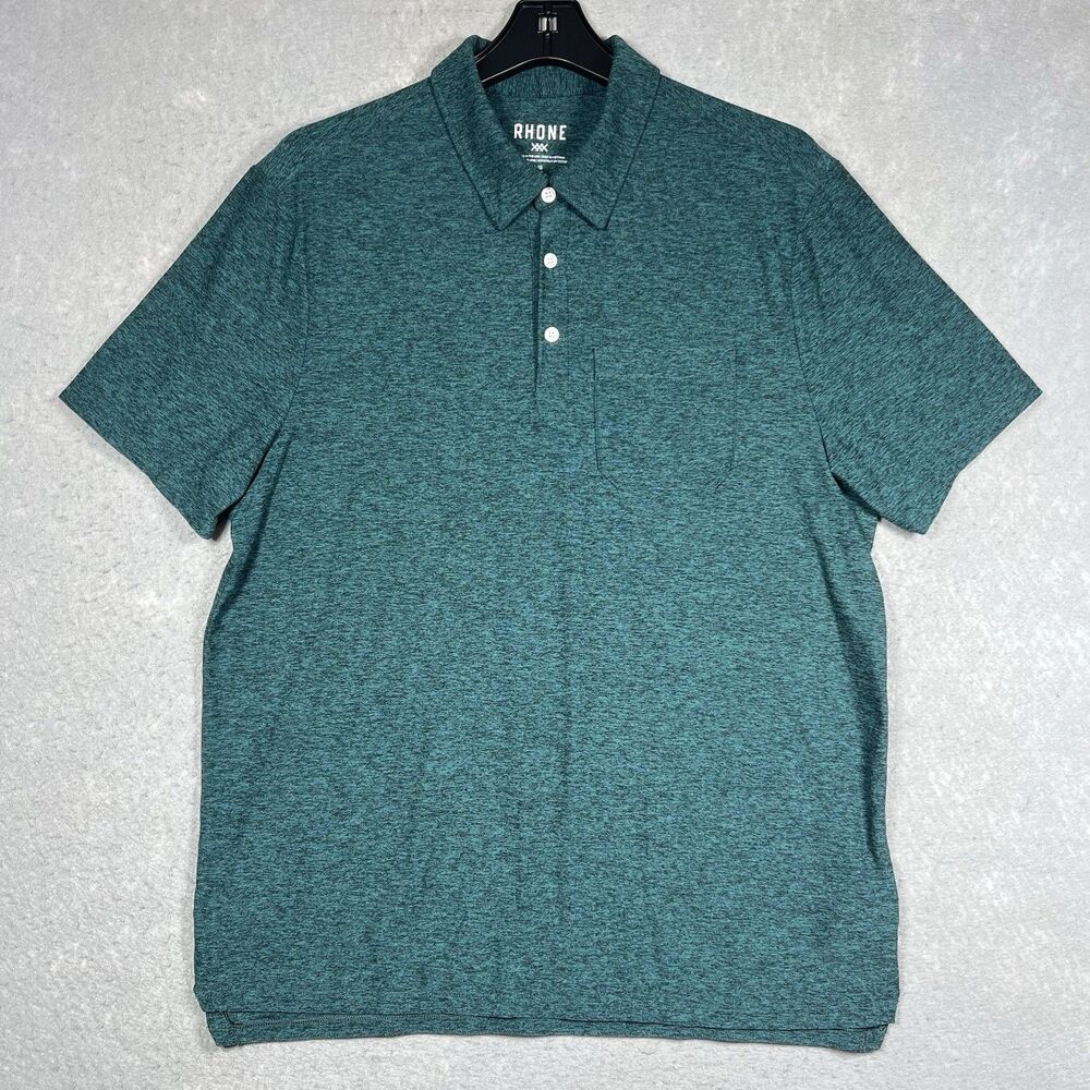 Rhone Reign Polo Shirt Men’s Large Green Heathered Short Sleeve Golf Athletic
